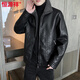 Hengyuanxiang autumn and winter leather jacket men's velvet thickened fur all-in-one warm jacket fat man loose plus size leather jacket trend black 6917 L
