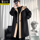Woodpecker windbreaker men's cotton thickened coat mid-length autumn and winter trendy versatile Korean handsome casual coat for men F994 black (cotton) XL recommended 140-150Jin Jin equals 0.5 kg