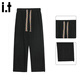 CHOCOOLATE it American retro plaid casual pants men's autumn and winter loose straight straight drape wide leg trousers black M recommended 90Jin Jin equals 0.5kg -110Jin Jin equals 0.5kg