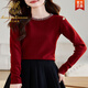 Lu Wang Lian Xue Korean version red small fragrant style beaded sweater for women 2025 autumn and winter hollow knitted red S 80-95Jin Jin is equal to 0.5 kg