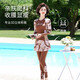 Huali middle-aged and elderly swimsuit three-piece set 2025 new mother girl conservative split long-sleeved trousers slimming hot spring coffee color (mobile phone bag set) L (recommended 90-105 Jin Jin equals 0.5 kg)