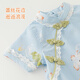 Wooden cotton baby short-sleeved one-piece bodysuit summer thin Tencel baby girl Chinese button triangle harem one-year-old dress sky blue/wooden hibiscus 100cm