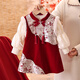 Xinnan children and girls dress suit autumn and winter new warm and thickened baby one-year-old dress New Year's dress red national style red autumn and winter plus velvet style 90cm