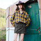 Chuyu Return to Countryside Pure Cotton Shirt Women's 2026 Spring New Loose Retro Plaid Waist Shirt Top Yellow Blue Check S