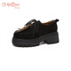 Goldlion Women's Shoes 2025 Autumn and Winter Thick Soled Loafers Retro Round Toe Lace Up Deep Mouth Small Leather Shoes G665540286 Black 37