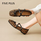5+ (FivePlus) French style versatile cross-strap shallow-mouth single shoes for women 2026 spring and autumn new ballet fairy low-heeled Mary Jane shoes leopard color 38