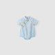 Wooden cotton baby short-sleeved one-piece bodysuit summer thin Tencel baby girl Chinese button triangle harem one-year-old dress sky blue/wooden hibiscus 100cm