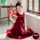 Wooden house girls velvet dress suit 2026 new children's red princess dress New Year's New Year's greetings dress skirt black sweater 160