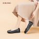 Aokang Women's Shoes Spring and Autumn New Style Comfortable Flat Shoes Soft Sole Anti-Slip Mom Shoes Shallow Mouth Single Shoes Genuine Leather Commuting Work Shoes N Black 36