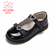 Fuluo Mi Girls Leather Shoes Spring and Autumn Sweet and Style Princess Shoes Little Girls Soft Sole Breathable Square Mouth Single Shoes Shadow Black 37