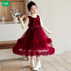 Wooden house girls velvet dress suit 2026 new children's red princess dress New Year's New Year's greetings dress skirt black sweater 160