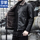 ROMON autumn and winter men's leather jacket new style lapel leather jacket trendy slim motorcycle casual Korean style plush leather jacket black plush plus thick style M recommended 90-110Jin Jin equals 0.5 kg