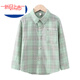 Disney children's clothing boys' pure cotton brushed sleeve shirt children's plaid shirt 2024 spring and autumn new style medium and large children's trendy green new plaid shirt 110 (suitable for body 100-110 cm)