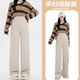 Maternity trousers, autumn and winter new outer wear pregnancy trousers, velvet and thickened glutinous rice high-waisted versatile wide-leg pants, oatmeal color and velvet style L (115-135Jin Jin equals 0.5 kg)