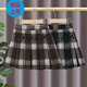 G.duck Girls Skirt Pleated Skirt Autumn and Winter 2025 New Children's Style Versatile Plaid Skirt Girls Skirt Autumn Horizontal Butterfly Woolen Skirt - Black and Gray Plaid 120