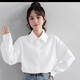 Ainolun white shirt for girls spring new college long-sleeved white shirt for women spring and autumn simple and versatile Korean style student casual white mall version exquisite fabric 160 S