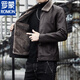 ROMON autumn and winter men's leather jacket new style lapel leather jacket trendy slim motorcycle casual Korean style plush leather jacket black plush plus thick style M recommended 90-110Jin Jin equals 0.5 kg