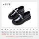 Fuluo Mi Girls Leather Shoes Spring Campus Style Versatile Loafers Little Girls Soft Sole Light Fashion Shoes Shadow Black 32