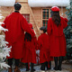 Mother-daughter parent-child outfit for a family of three, high-end lapel coat, Korean style sweet autumn and winter thickened fashionable red 100 cm for children and men