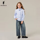 POLOWALK children's clothing girls long-sleeved shirt 2025 autumn new striped medium and large children's lapel top blue 120 120cm