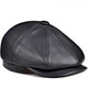 Saimandie men's high-end genuine leather cap, peaked cap, genuine leather octagonal hat for middle-aged and elderly people, retro newsboy hat, sheepskin painter hat, black XXL (59-60cm)