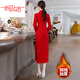 Woodpecker (TUCANO) Cheongsam Women's 2025 Autumn and Winter New Style Improved Velvet Thickened New Chinese Style Slim Fit Long Sleeve Dress Red XL Recommended 110-120 Jin Jin equals 0.5 kg