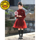 G.duck girls dress New Year's greetings Chinese style red New Year's clothes children's autumn and winter plus velvet new Chinese Hanfu suit red suit vest + dress 100