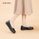 Aokang Women's Shoes Spring and Autumn New Style Comfortable Flat Shoes Soft Sole Anti-Slip Mom Shoes Shallow Mouth Single Shoes Genuine Leather Commuting Work Shoes N Black 36