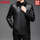 Hengyuanxiang Haining leather jacket men's autumn and winter new style velvet thickened lapel middle-aged dad simulated leather jacket jacket 2101 brown single-sided style M 170
