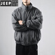 JEEP SPIRIT2026 Новый пуховик с воротником-стойкой, мужская свободная повседневная теплая куртка в японском стиле в стиле ретро, пара универсальных зимних темно-серых M-130Jin Jin весит 0,5 кг.