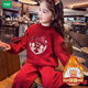 Mumuwu 2026 new style girls red festive New Year's greetings Chinese style cartoon sweatshirt plus velvet fashionable sportswear two-piece set red outfit plus velvet 140 recommended height around 130cm