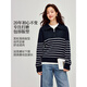 INMAN Retro Striped Large Lapel Zipper Sweater 2026 Spring Women's New Simple Knitted Sweater Blue and White Stripes S