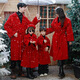 Mother-daughter parent-child outfit for a family of three, high-end lapel coat, Korean style sweet autumn and winter thickened fashionable red 100 cm for children and men