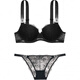 Victoria's Secret Letter V-shaped Fixed Double Strap Bra Low-Waist Triangle Underwear Set Women's Set (Black) S 32D+(70D+S)