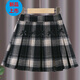 G.duck Girls Skirt Pleated Skirt Autumn and Winter 2025 New Children's Style Versatile Plaid Skirt Girls Skirt Autumn Horizontal Butterfly Woolen Skirt - Black and Gray Plaid 120