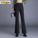 Small diameter velvet trousers for women's winter outer wear, large size casual trousers, high-waisted slim slim trousers, elastic waist and boot-cut trousers, black velvet 82117 L 2 feet 1