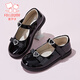 Fuluo Mi Girls Leather Shoes Spring and Autumn Sweet and Style Princess Shoes Little Girls Soft Sole Breathable Square Mouth Single Shoes Shadow Black 37