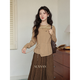 Lu Xiangnan design khaki irregular sweater women's autumn and winter waist knitted sweater top khaki sweater L