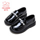 Fuluo Mi Girls Leather Shoes Spring Campus Style Versatile Loafers Little Girls Soft Sole Light Fashion Shoes Shadow Black 32