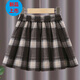 G.duck Girls Skirt Pleated Skirt Autumn and Winter 2025 New Children's Style Versatile Plaid Skirt Girls Skirt Autumn Horizontal Butterfly Woolen Skirt - Black and Gray Plaid 120