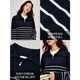 INMAN Retro Striped Large Lapel Zipper Sweater 2026 Spring Women's New Simple Knitted Sweater Blue and White Stripes S