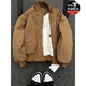 XUANSENTU Brown Stand Collar Bomber Jacket Cotton Jacket Men's Winter Maillard Workwear Cotton Jacket Short American Baseball Uniform HM25590 Brown Cotton Jacket L (Recommended 115-130 Jin Jin equals 0.5 kg)