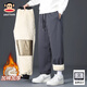 Big mouth monkey (paul frank) Japanese retro casual pants men's 2025 winter new loose straight comfortable warm trendy brand sports long pants dark gray cold and warm 4XL recommended 175-190Jin Jin equals 0.5 kg
