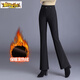 Small diameter velvet trousers for women's winter outer wear, large size casual trousers, high-waisted slim slim trousers, elastic waist and boot-cut trousers, black velvet 82117 L 2 feet 1