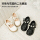 M1&M2 Spanish children's shoes, children's leather shoes, spring and autumn girls' Mary Jane black shoes, princess shoes, single shoes, soft sole dress shoes, black size 27, suitable for feet 16~16.5cm long