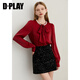 DPLAY Pearlescent Star Series 2025 Winter New Red Shirt Women's Pearl Bow Top Jam Red S