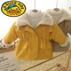 G.duck girls' cotton-padded coat, western style autumn and winter style girl's pie jacket, children's velvet thickened mid-length waist-cinching cotton-padded coat, khaki elastic waist style 80 cm, suitable for 75cm-85cm