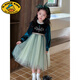 G.duck Frozen Anna Princess Dress Autumn Girls Velvet Mesh Dress Little Girl Birthday Dress Trendy Peacock Green Plus Velvet Style 120 cm
