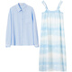 Chandubila holiday two-piece set, elegant and romantic lapel loose shirt & gradient tie-dye printed suspender dress, glacier blue M 100-110Jin Jin equals 0.5kg recommended choice