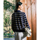 Daimashi Shopping Mall's same style 2026 spring new classic striped comfortable blended wool knitted cardigan for women, navy blue L